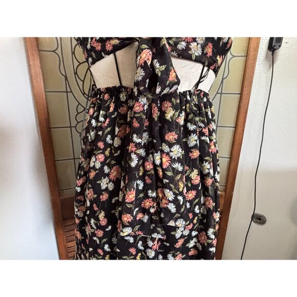 RSQ Black Floral Spaghetti Strap Tie Back Mini Y2K Coquette Boho Dress Size M - Picture 11 of 13